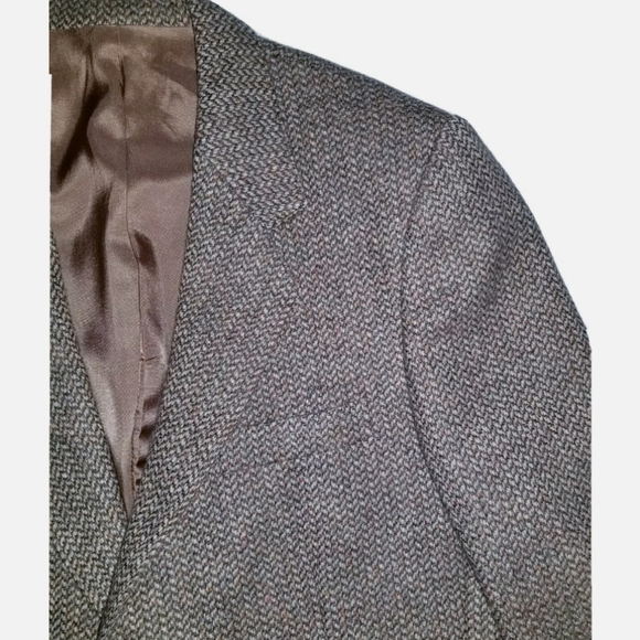 Haymarket Shetland Brown Blue Wool Tweed Vintage Blazer Jacket Elbow Patch 40 R - Picture 7 of 8